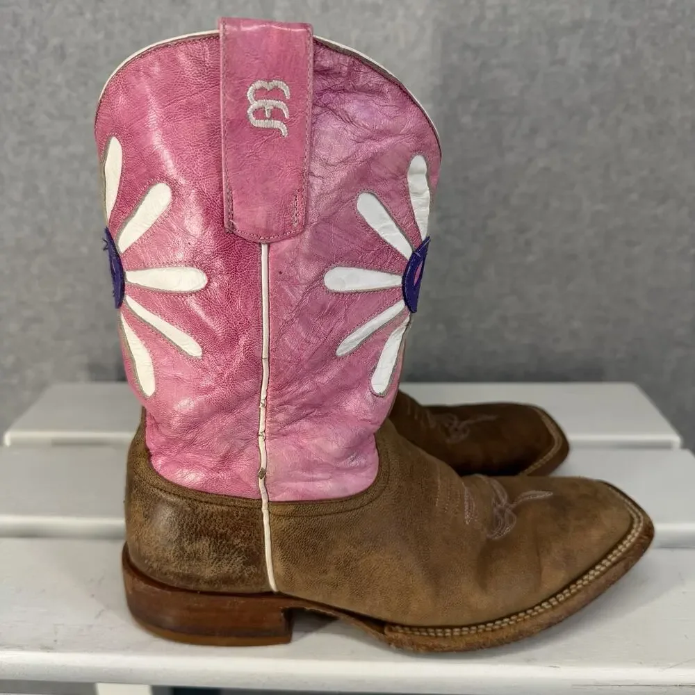 Anderson Bean Horse Power Western Boots Girls 3 Pink Floral Square Toe